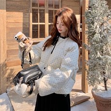 新款现货高转化千金风波点韩系休闲丝绒领带羽绒服8878-P245-K345，女装羽绒服，吉娜