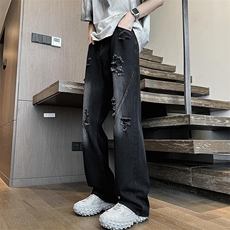 美式高街牛仔裤男女潮牌破洞休闲裤N486/P44，男装牛仔裤，电商D202-1