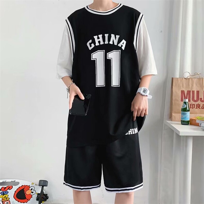 夏季篮球假两件五分短袖T恤11号套装短裤学生班服 现货 T127-P32图片