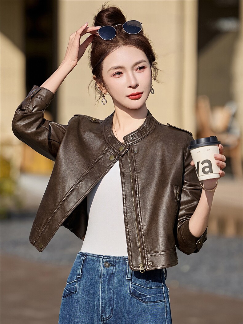 2026年春季新款现货时尚高品质皮衣小外套机车服女装,女装皮衣,臻衣坊