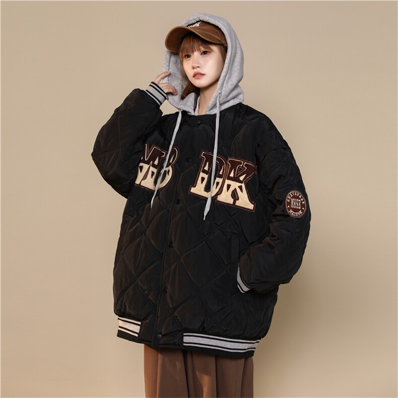 现货假两件棉衣菱形格夹棉棒球服毛巾绣植绒棉袄X1213-MY22-P125,男装棉衣,星座1213
