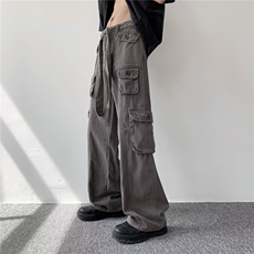 美式高街工装裤男女2023新款设计感嘻哈宽松显瘦高腰阔腿休闲裤，男装休闲裤，星座601-2