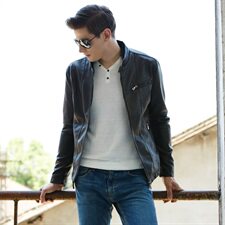 外模14071-P80男士立领皮衣秋冬商务休闲修身皮外套青年皮夹克男，男装夹克，电商D310（原电商305）