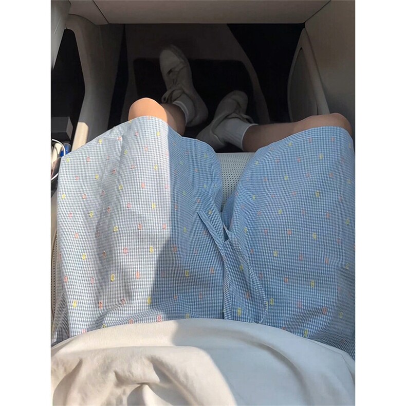 波点编织蓝色短裤5X2062-TP2039夏季沙滩裤慵懒格子五分裤，男装牛仔裤，电商A102