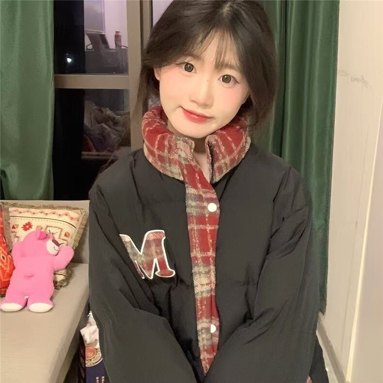 美式复古拼接格子棉衣棉袄2025新款保暖宽松加厚面包服,男装棉衣,星座1210-1