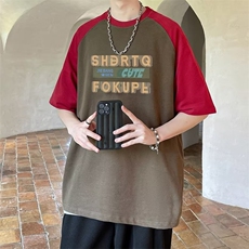 2024新款夏季潮牌插肩袖纯棉T恤男女士短袖宽松半袖美式复古上衣，男装T恤，星座716-2