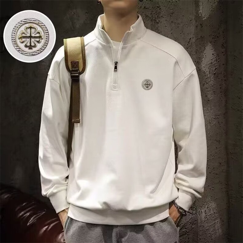 2025美式半拉链立领卫衣男士宽松春秋季潮牌polo衫领白色运动上衣,男装卫衣,星座506A