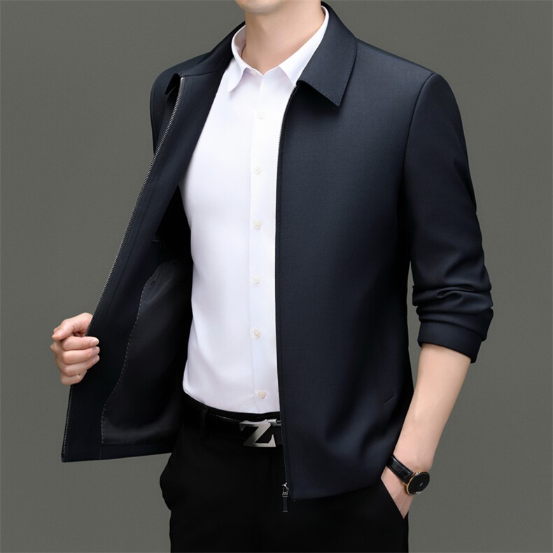 秋冬款男士纯色夹克商务老干部外套通勤爸爸装翻领百搭男装，男装夹克，电商B360