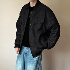现货鹿皮绒夹克外套宽松休闲绣花棒球服男A351-AJ2595-特批P95，男装夹克，电商A351