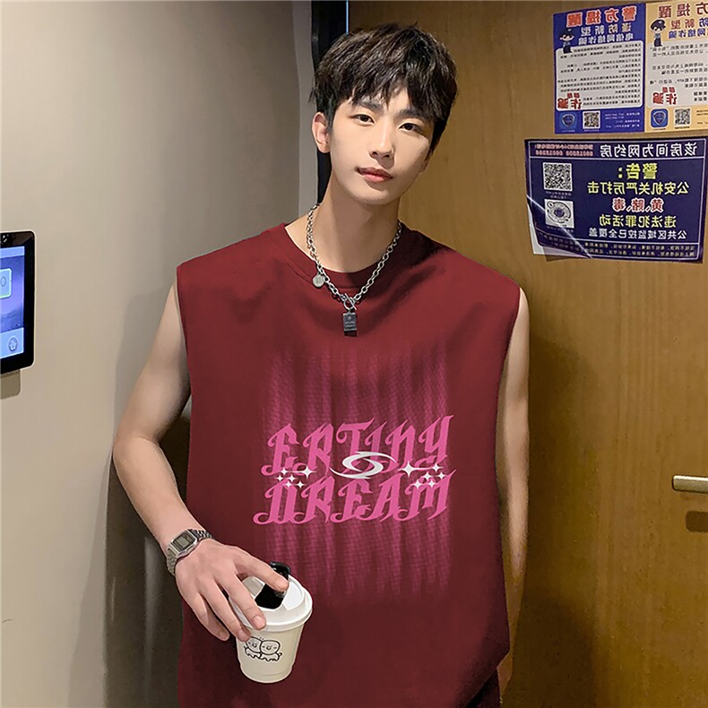 2024新款复古潮流印花无袖男女宽松运动健身美式背心M4060特p18,男装背心/马甲,星座610B-1