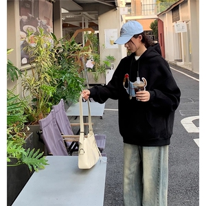 腊肠狗磅美式高街潮流绣花连帽卫衣男百搭宽松情侣外套上衣女