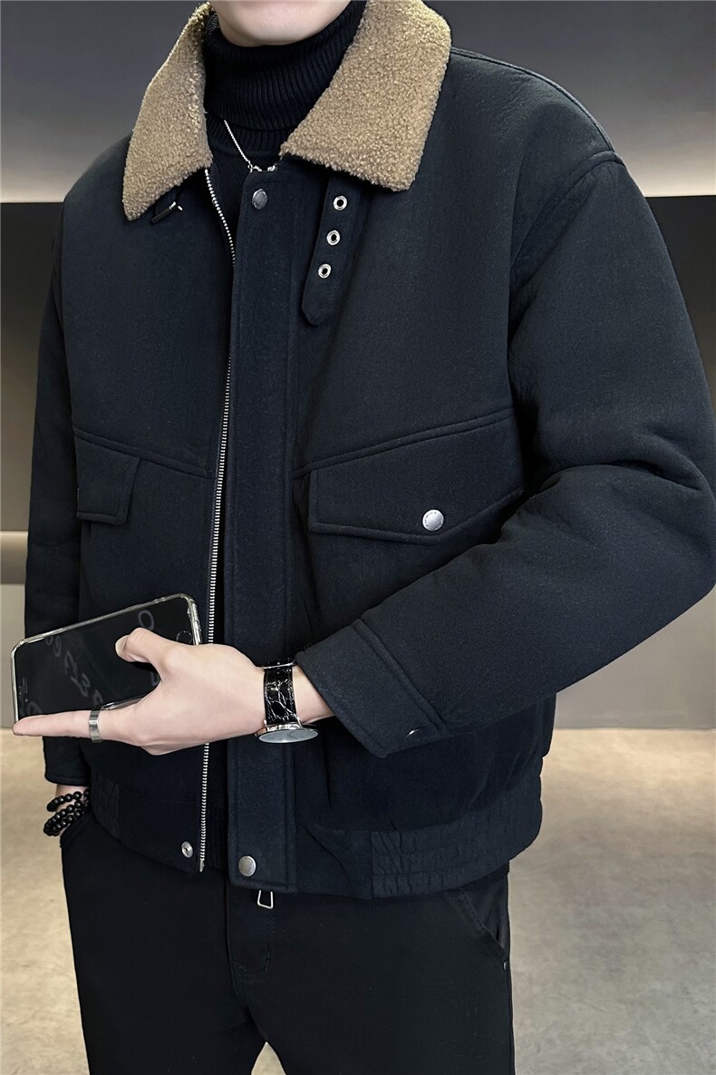 毛领加绒加厚外套男2025冬季新款短款夹克B240-993-P195,男装夹克,电商B240