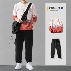 渐变卫衣男潮流两件套秋季2021新款青少年时尚休闲套装DF156TP90图片