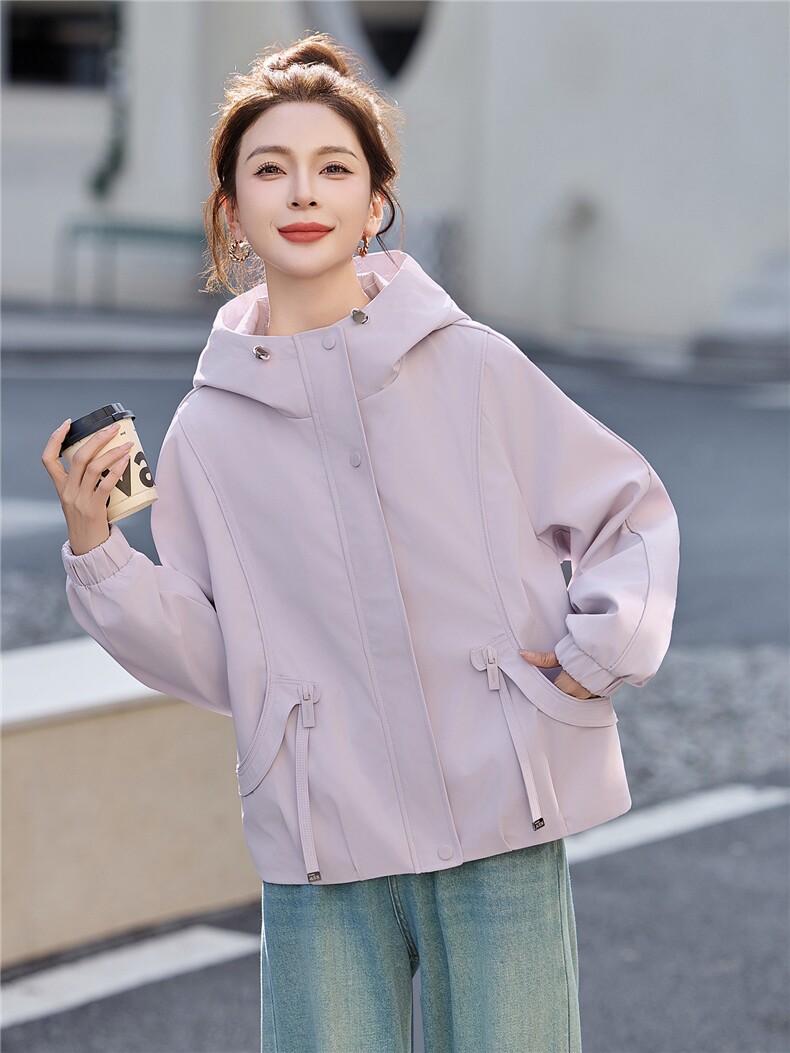 短款风衣外套女2026春季新款连帽拉链夹克小个子休闲户外上衣,女装短外套,恋慕依尚