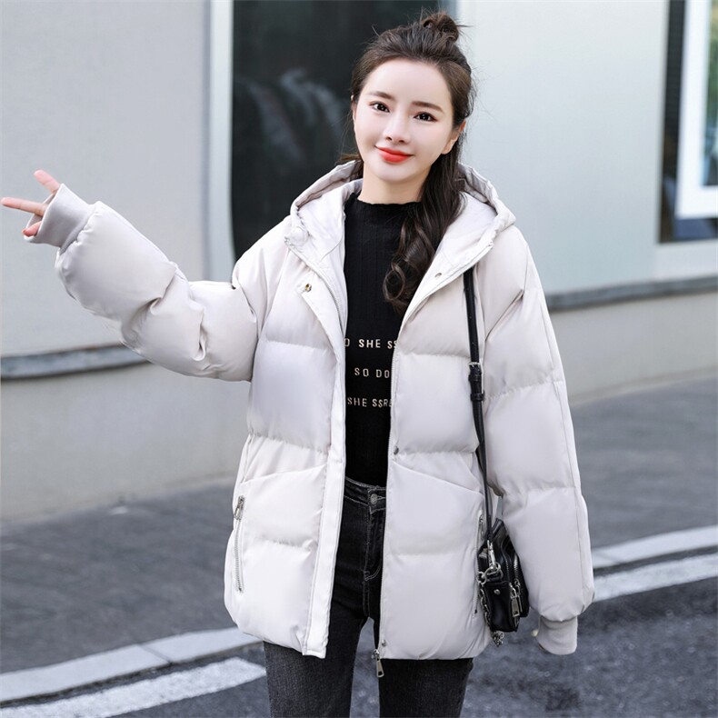 时尚显瘦短款棉服女2024新款宽松拉链纯色长袖外套，女装棉衣/棉服，深妍伊美