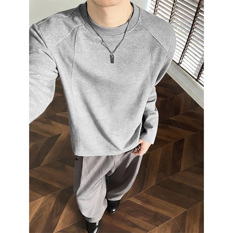 抖音得物高品质美式高街重磅曼巴棉cleanfit螺纹拼接卫衣长袖T恤图片