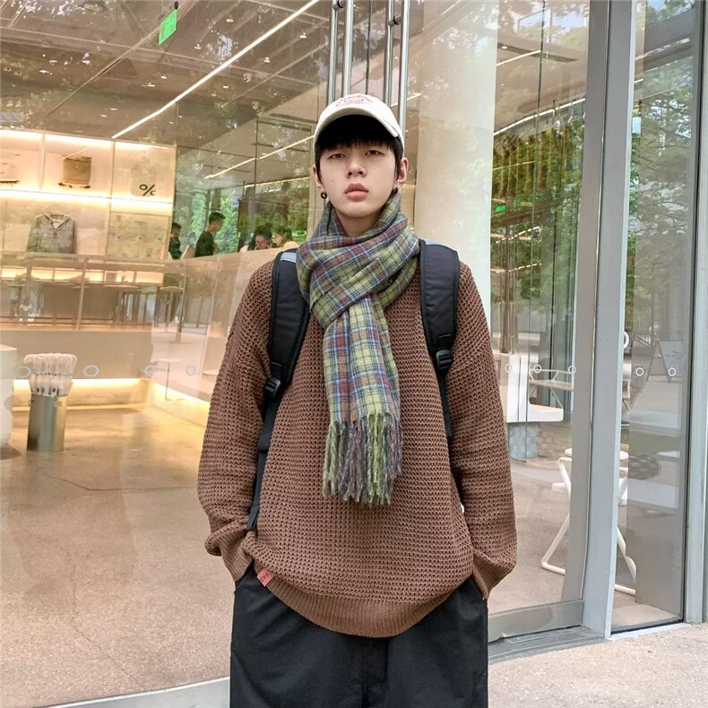 日系男情侣刺绣蘑菇圆领针织衫2024秋冬百搭学院风长袖毛衣，男装针织衫/毛衣，星座716-3