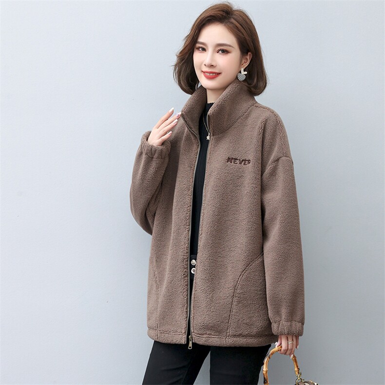 2022年冬季刺绣加绒纯色仿羊羔毛外套,女装棉衣/棉服,悦见她