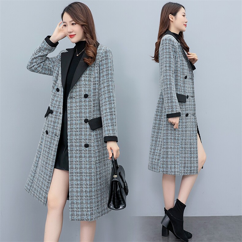 轻奢时尚格子毛呢大衣女2022秋冬新款修身显瘦潮流长款毛呢外套,女装毛呢外套,尚洛菲