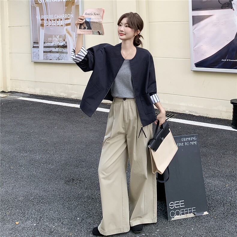 【现货】韩版袖口条纹拼接短外套82692-P145-K208,女装短外套,2B076