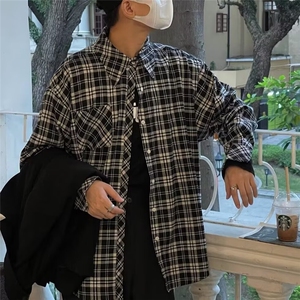 C27-P39 春季新款长袖格子衬衫男款日系翻领上衣图片