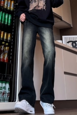 B221美式ins高街暗黑小众修身微喇牛仔裤LK24257-特P45控78，男装牛仔裤，电商B221