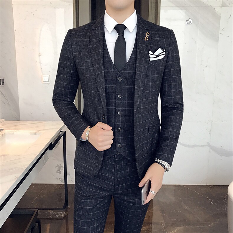 小格子西服套装礼服三件套西装礼服商务SJT-X13-P280,男装西服,星座1012