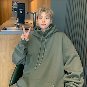 欧美潮牌hiphop假两件半拉链连帽冲锋卫衣男加绒i人社恐忍者秋冬