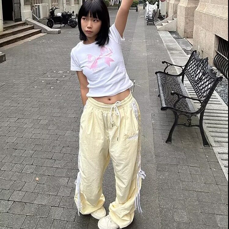 高级感痞帅冲锋裤女春季美式风高街裤子春夏款宽松直筒休闲裤,男装休闲裤,星座506A