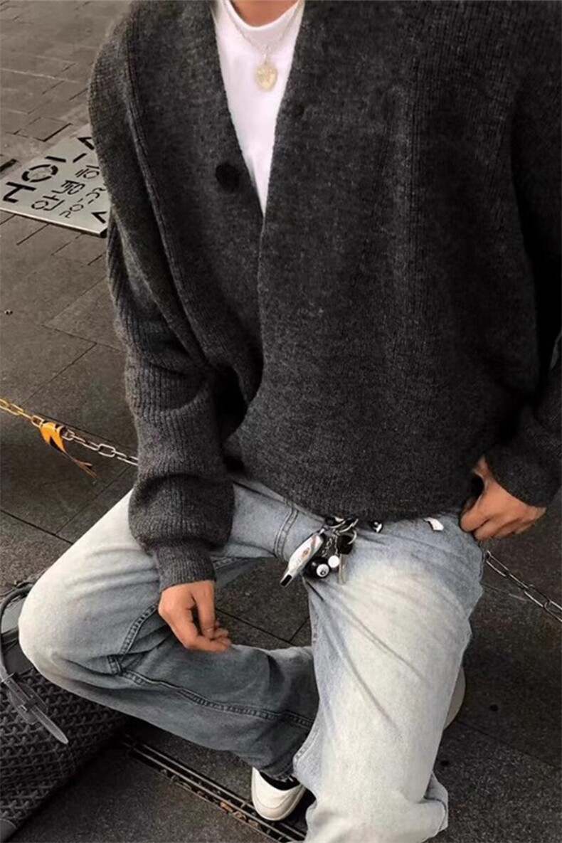 灰色道袍开衫毛衣牌慵懒风情侣外套宽松针织衫MY2369特P55,男装针织衫/毛衣,星座908-1
