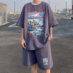 ！2025夏季新款男士华夫格短袖T恤套装百搭一套HTZ83P50图片
