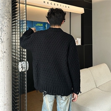 美式秋冬刮烂破洞设计男女休闲毛衣宽松百搭针织衫上衣MZ904-P57，男装针织衫/毛衣，星座412-3