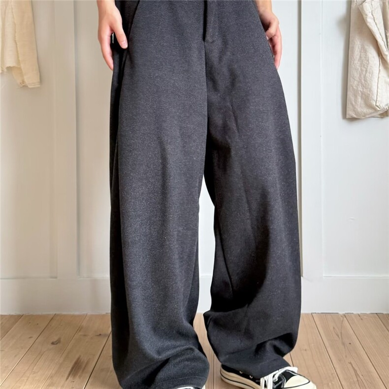 灰色毛呢高级感裤子男2025春秋流行穿搭西装裤宽松阔腿垂感休闲裤，男装西服套装，星座506A