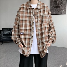 格子衬衫男女长袖韩版潮流宽松帅气2024秋季ins百搭外套CY982-P36，男装衬衫，星座412-3