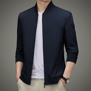 2023春秋季新款立领商务休闲夹克男宽松纯色上衣中年薄款外套图片