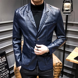 X812-P95青年男士休闲时尚皮衣韩版潮流小西装pu皮西服男修身外套图片