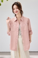 2026早春新款樱花粉工装衬衫女宽松显瘦长袖休闲衬衣温柔风韩版，女装衬衫，艾米