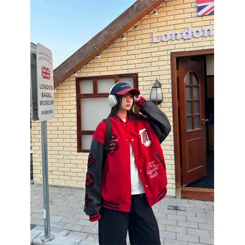 美式复古棒球服外套女2025春秋新款设计感小众休闲刺绣宽松夹克潮图片