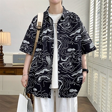 精品花衬衫男短袖夏季痞帅休闲上衣服外套翻领大码衬衣男A012/P35，男装衬衫，电商A012