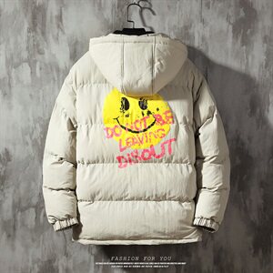 【】A003-HY8010-P125冬装新款笑脸印花连帽棉衣 水泥墙图片
