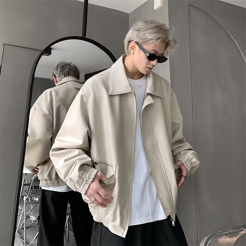 短款翻领宽松垫肩夹克外套2024春秋季男士休闲潮牌上衣W9326/P70,男装夹克,星座506