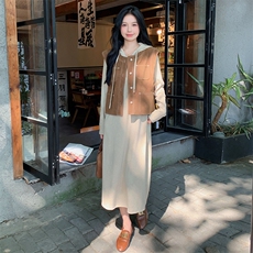 卫衣连衣裙马夹套装休闲中长款，女装套装/套裙，素月