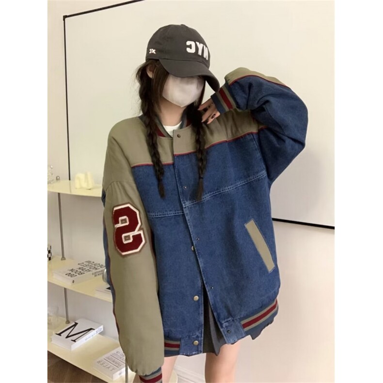 今年流行牛仔外套男女美秋季新款拼接百搭独特棒球服JK8527,男装工装外套,星座516A