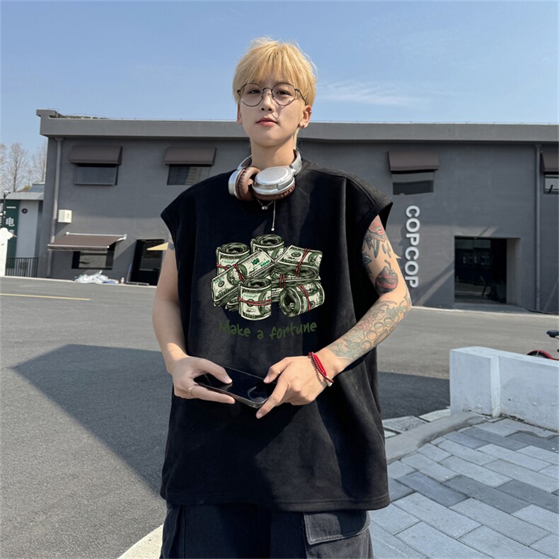 麂皮绒背心坎肩男T恤美式港风潮JB457-特P19控38,男装T恤,电商B370