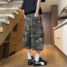 迷彩牛仔七分裤X7117-TP45男夏季潮牌多口袋美式直筒休闲短裤，男装牛仔裤，电商A102