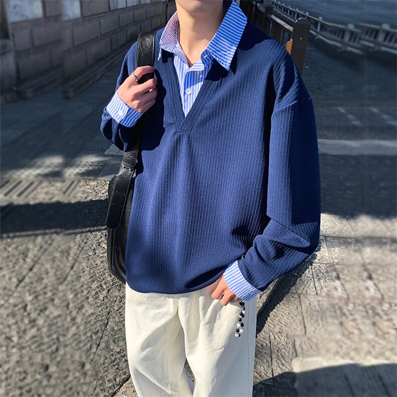 学院风假两件卫衣潮流宽松休闲上衣A161-MT-2603-P48，男装卫衣，电商A161