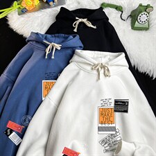 WY2121-P35加绒款-P40纯棉连帽卫衣男大码运动帽衫宽松薄，男装卫衣，电商A040