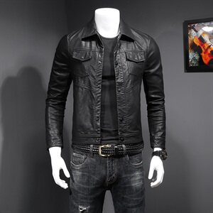6991 2023新款男士皮外套 机车PU水洗皮夹克 P220（M-6XL)图片