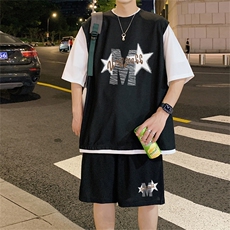 华夫格套装潮流休闲短袖短裤两件套FTZ3053-P55控78，男装休闲套装，电商B370