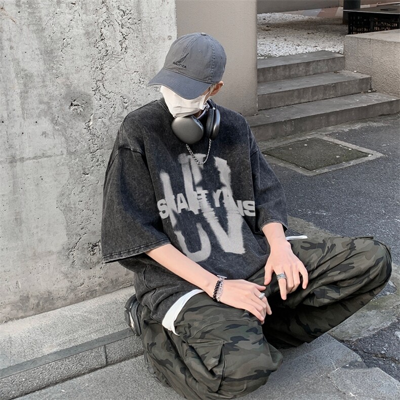 潮牌宽松短袖t恤蜡染美式复古高街水洗做旧517A-2-SX243-P38,男装T恤,星座517A-2